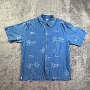 In-N-Out Burger Hawaiian Shirt Mens L Blue Silk Cotton Button Up Vintage 90s